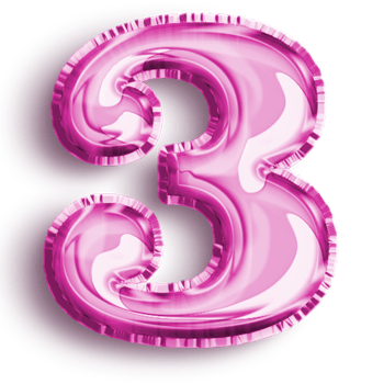 Number 3 metallic pink number balloon. Airfoil filled number illustration isolated on transparent background. Design element for festive party decoration png