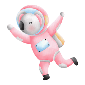 watercolor cute koala in an astronaut suit in space, children illustration png