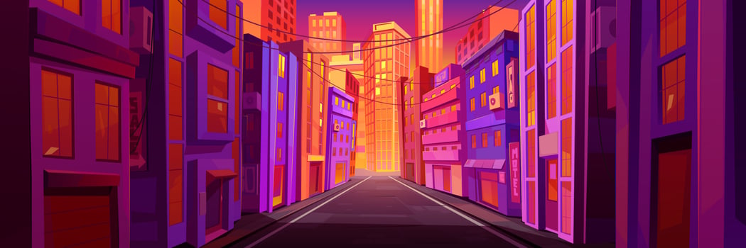 Empty morning city street at sunrise vector