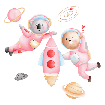 watercolor cute animals in an astronaut suit in space, children illustration png