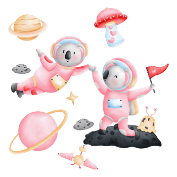 watercolor cute animals in an astronaut suit in space, children illustration png