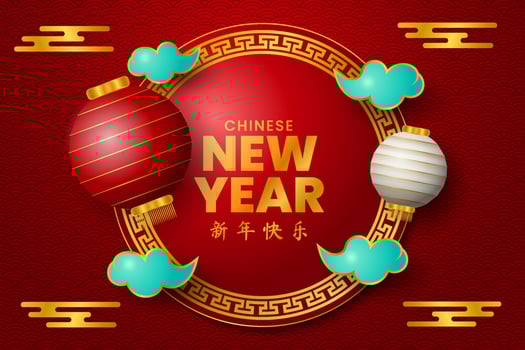 Happy Chinese New Year background. Festive gift card templates with realistic 3d design elements. Banners, web poster, flyers and greeting cards. Chinese hieroglyph translation Happy New Year. vector