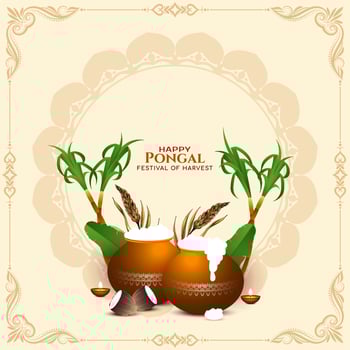 Happy Pongal cultural Indian festival celebration card design vector