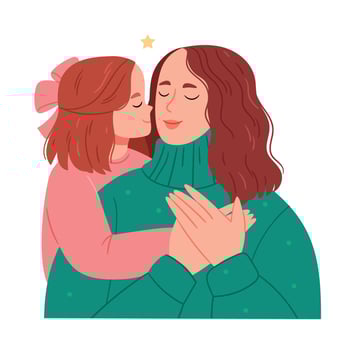 The girl hugs her mother and kisses her on the cheek. Mother's Day. Family. Simple Hand drawn illustration. vector