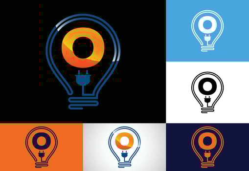 Initial alphabet O with an electric bulb. Electric bulb logo vector template. Electricity logo