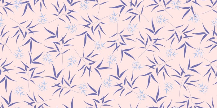 Seamless pattern of bamboo branches in lilac and blue tones on a pale pink background vector