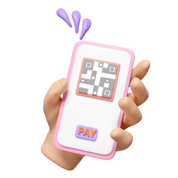 3d hand holding mobile phone, smartphone with qr code scanner, pay label tag isolated. cashless payment, online shopping concept, 3d render illustration, clipping path png