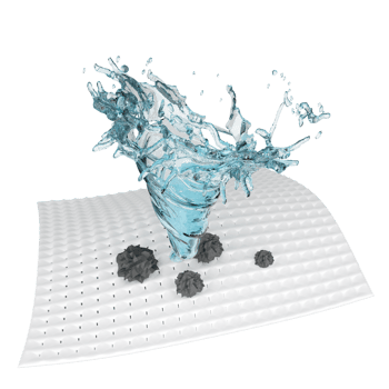 Show washing with a whirlpool, vortex, water rotating on the fabric fiber surface, 3d advertising illustration clean with washing powder, liquid detergent, 3d render png