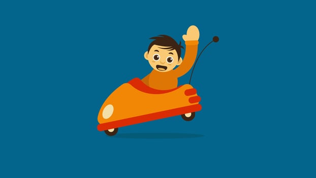 Illustration vector graphic design cartoon character of boy drive a bumper car. Suitable for playground logo, toys store mascot, children book and apparel product.