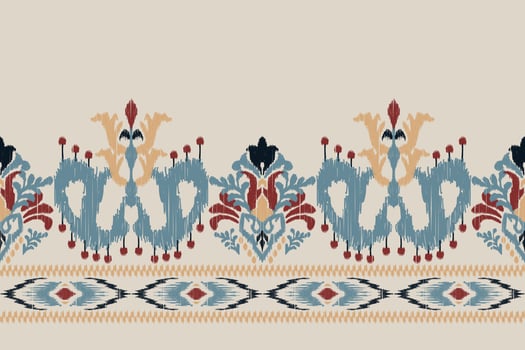 Ikat paisley embroidery on gray background.geometric ethnic oriental seamless pattern traditional.Aztec style abstract vector illustration.design for texture,fabric,clothing,wrapping,carpet,print.