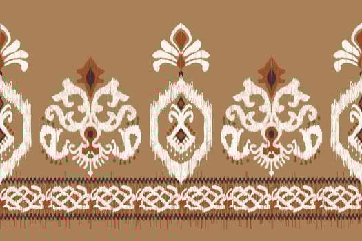 African Ikat paisley embroidery on brown background.geometric ethnic oriental seamless pattern traditional.Aztec style abstract vector.design for texture,fabric,clothing,wrapping,decoration,carpet. vector