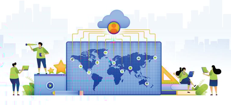 illustration of educational funding by foreign scholarships. world map that connected by cloud network to find merit scholarship recipients. can be used for web, website, posters, apps, brochures vector