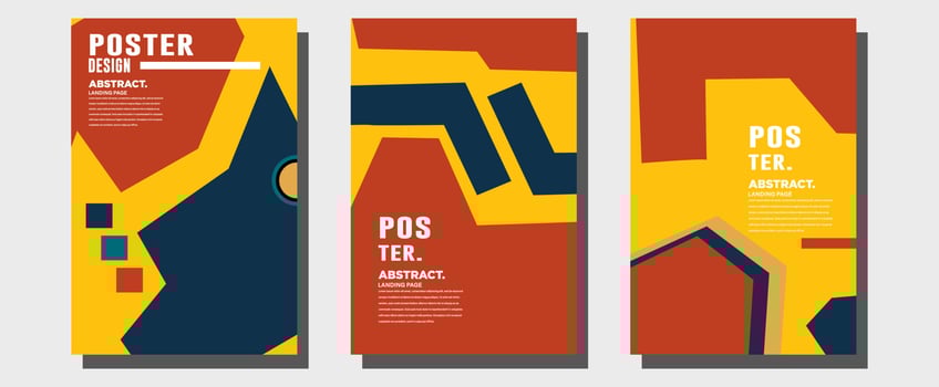 Abstract colorful collage poster design template. Cool geometric and retro cover design. Blue, yellow, red, orange, pink and green background. Vector banner and poster template