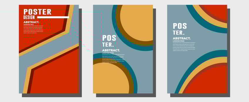 Abstract colorful collage poster design template. Cool geometric and retro cover design. Blue, yellow, red, orange, pink and green background. Vector banner and poster template