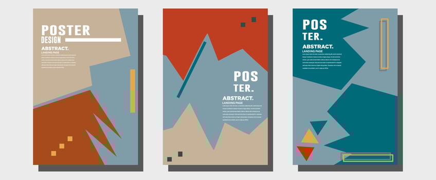 Abstract colorful collage poster design template. Cool geometric and retro cover design. Blue, yellow, red, orange, pink and green background. Vector banner and poster template