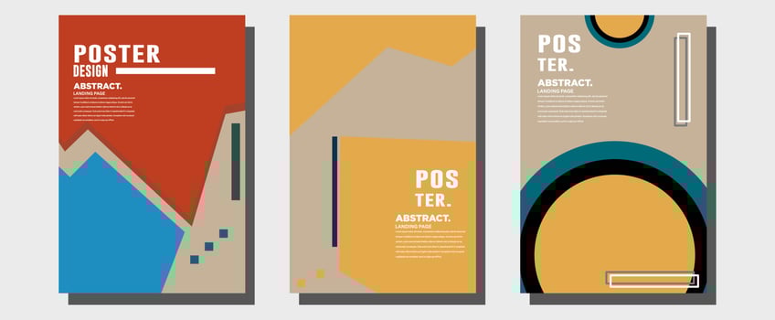 Abstract colorful collage poster design template. Cool geometric and retro cover design. Blue, yellow, red, orange, pink and green background. Vector banner and poster template
