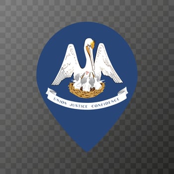 Map pointer with flag Louisiana state. Vector illustration.