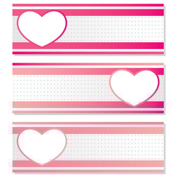 Valentine's day backgrounds set. Vector illustration of a gradient heart with a white frame on a geometric background. Cute love banner banner or greeting card