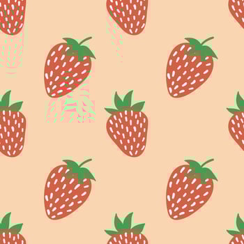 Strawberry beige seamless pattern. Vector strawberries in cartoon style. Bright colourful pattern with juicy berries. Design for textile, fabric, menu, room decor, greeting cards, wrapping paper.