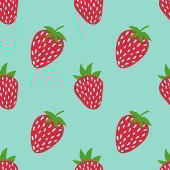 Vector strawberry seamless pattern. Cute doodle strawberry isolated on orange background. Design for wrapping paper, textile, greeting card, home decor.
