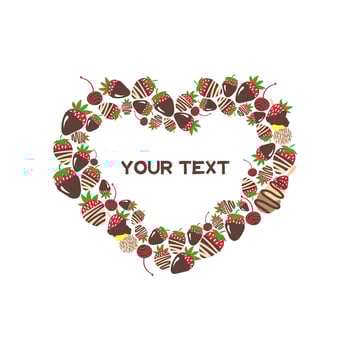 Vector chocolate sweets and strawberries frame. Strawberry in chocolate vector frame. Tasty dessert. Menu. Decoration.