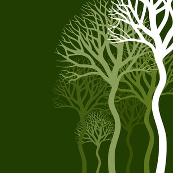 Wood of trees on a green background. A vector illustration