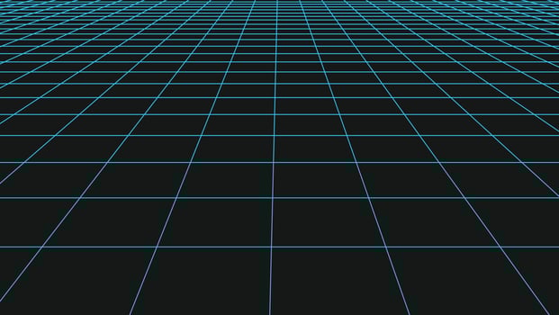 Perspective grid vector. 3D floor space, detailed blue lines on black background. Pattern design, line texture, interior template. EPS 10. vector