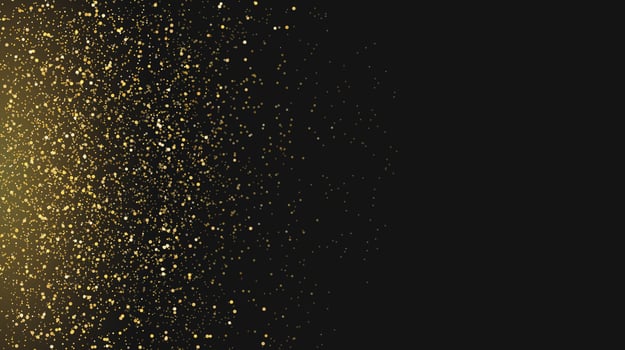 Golden glitter particles on dark background. Golden shining confetti sprinkles effect. Festive design for christmas, new year or holiday. Vector illustration