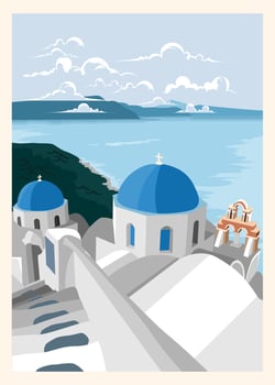santorini sea view illustration, good to use for poster vector