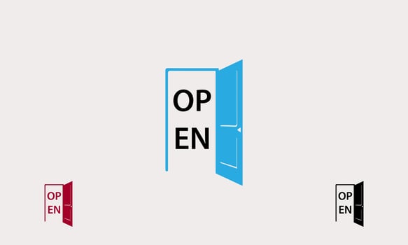the door opens with the words open logo icon vector