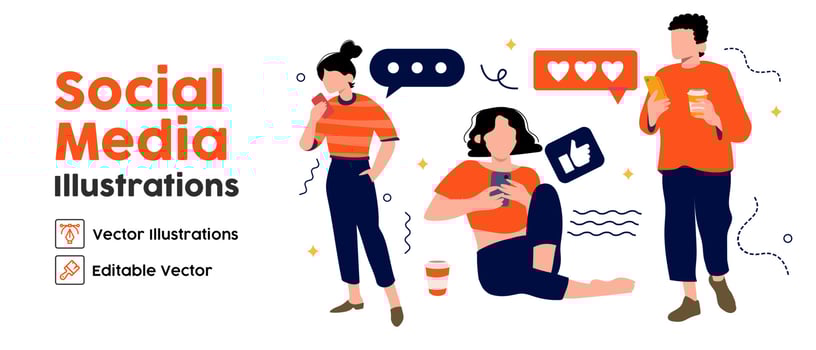 Modern social media. Concept business illustrations. set Collection of scenes with women using social media. Vector illustration