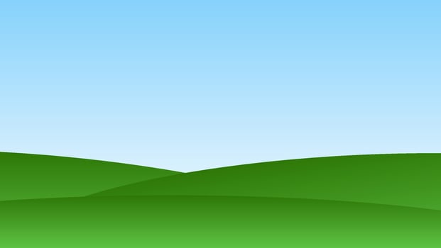landscape cartoon scene with green hills and clear blue sky background vector