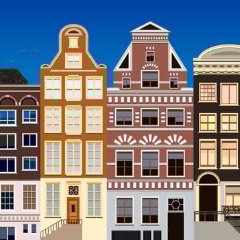 Street of abstract old houses. Vector background.