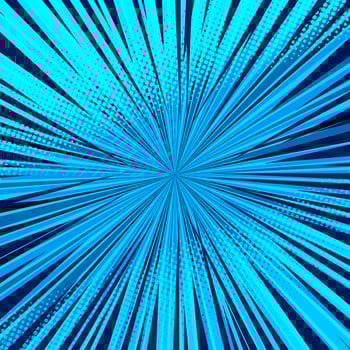 Abstract comic blue background for style pop art design. Retro burst template backdrop. Light rays effect. Vintage comic book style, halftone modern print texture, vector. vector