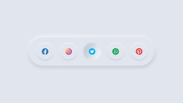 Neomorphic soft social media buttons vector