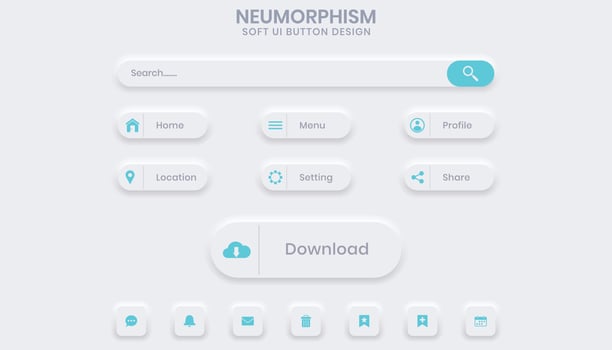 Neumorphism soft ui buttons set design template vector