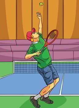 Tennis Sports Colored Cartoon Illustration vector