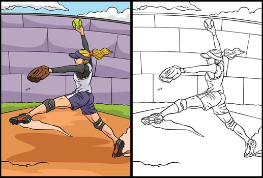 Softball Coloring Page Colored Illustration vector