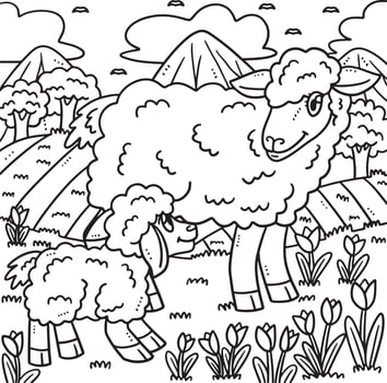 Mother Sheep and Lamb Coloring Page for Kids vector