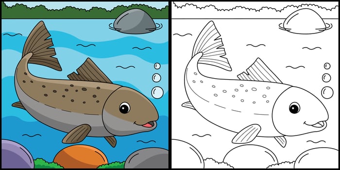 Salmon Animal Coloring Page Colored Illustration vector