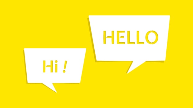 Hello message on cutout white paper speech bubble on yellow background vector