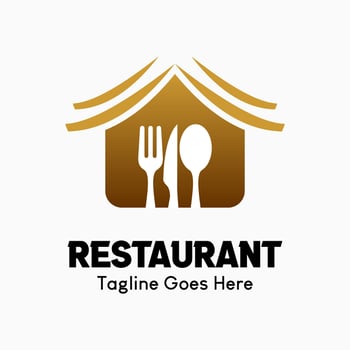 Inspiring restaurant vector logo. Abstract creative logotype. fork, knife and spoon icon in the house icon. Classic, vintage and modern logo illustration. Business company logo template.