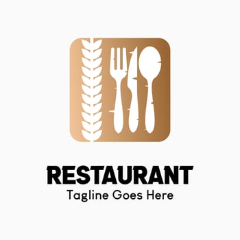 Inspiring restaurant vector logo. Abstract creative logotype. wheat or rice icon and cutlery in a box. Classic, vintage and modern logo illustration. Business company logo template.