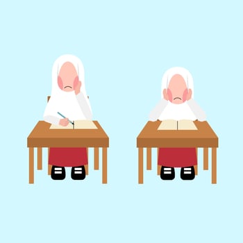 Set Of Indonesian Hijab Elementary Student Character vector