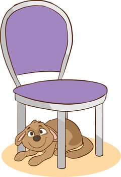 dog under the chair cartoon vector illlustration