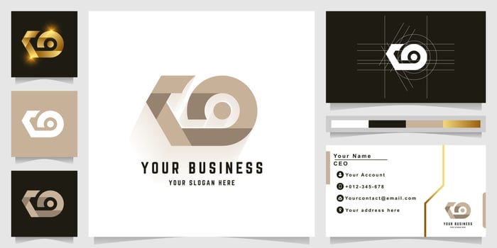 Letter CO or LO monogram logo with business card design vector