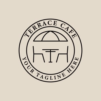 Terrace cafe art logo, icon with emblem and symbol, vector illustration design