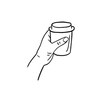 hand holding a cup of coffee icon, line art of hand holding a cup of coffee vector