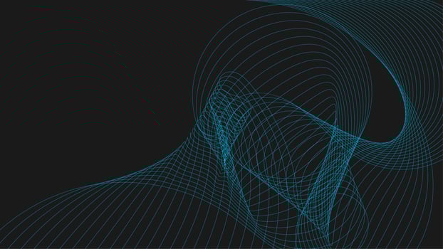 Abstract futuristic wave science, technology banner with blue grid lines on black background. Modern technology design. dynamic linear waves vector