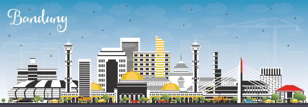 Bandung Indonesia City Skyline with Gray Buildings and Blue Sky. vector